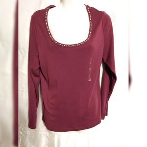 Liz Caliborne Rhinestone Neck Henley XL